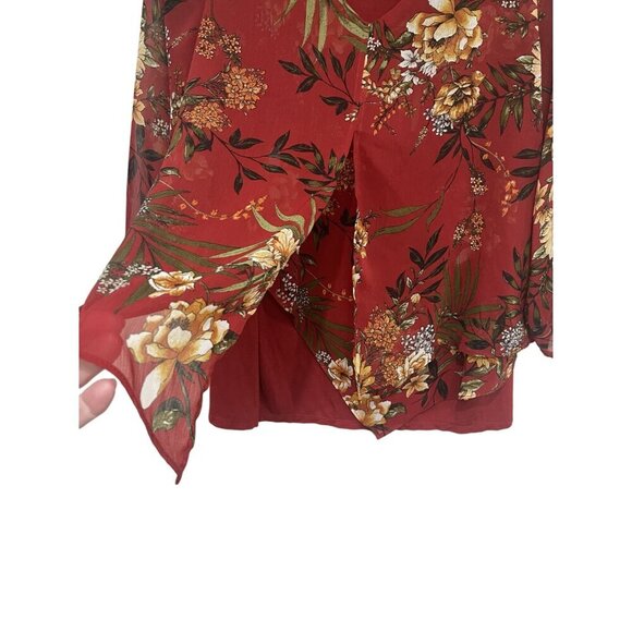 AGB Floral Print V-Neck Rust Tank/sheer overlay Layered Hem Size M Dark Fairy - Picture 4 of 10